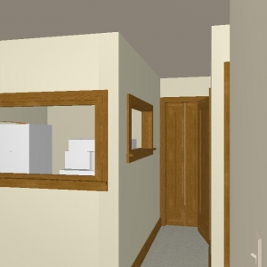 3 D rendering looking down hall